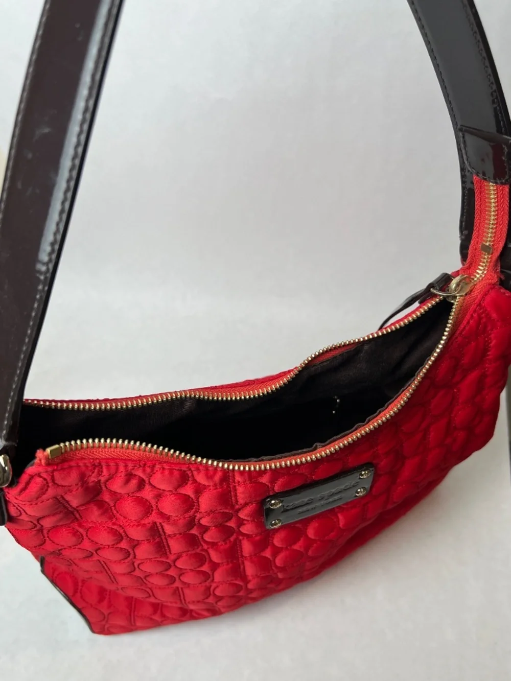 Kate Spade Lennox Hill Noel Quilted Nylon Hobo Bag [Red w/ Brown Patent] - Picture 4 of 7